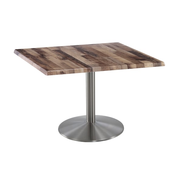30" Tall OD214 Stainless Steel Table Base 22" Diameter 36"x36" Square Rustic Top